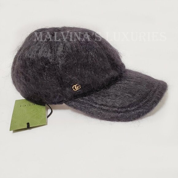 GUCCI BASEBALL CAP MOHAIR WOOL BLEND w GOLDTONE GG LOGO HAT UNISEX sz L - Picture 4 of 15